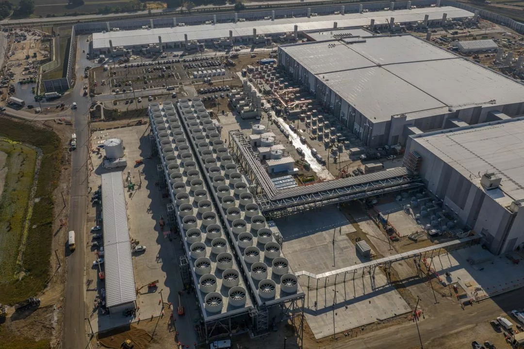 Aerial view of Microsoft's new AI datacenter campus in Mt. Pleasant, Wisconsin. 